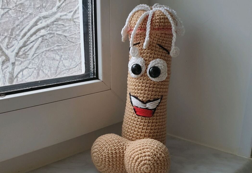 the knitted toy symbolizes an enlarged penis